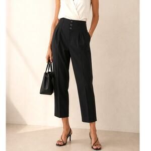Nili Lotan 6 Virgin Wool High Rise Yorke Pants Pleated Crop Trousers $595 Black